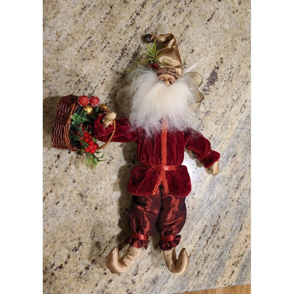 SCF Santa Elf Folk Art Winged Fairy Figure Red Basket 12"